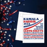 Kamala Harris Wahlplattform 2024 Postkarte<br><div class="desc">Wahl Kamala Harris als Präsident bei den Präsidentschaftswahlen 2024 zur Unterstützung des demokratischen Party. Diese demokratische Postkarte zeigt eine Liste von sechs Gründen: LGBTQ-Rechte, Gesundheitsfürsorge für Frauen, Umweltpolitik, Reform von Studentendarlehen, Chancengleichheit für Minderheiten und Frauen, vernünftige Waffengesetze und andere Werte. Zeige den Leuten deine politischen Überzeugungen in blau und rot....</div>