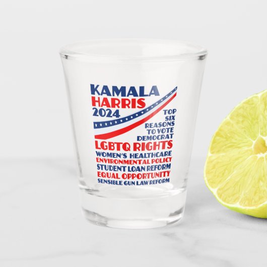 Kamala Harris Wahlplattform 2024 Schnapsglas (Vorderseite)
