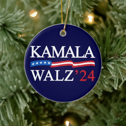 Kamala Harris Walz 2024 offensichtlich blau Keramik Ornament (Baum)