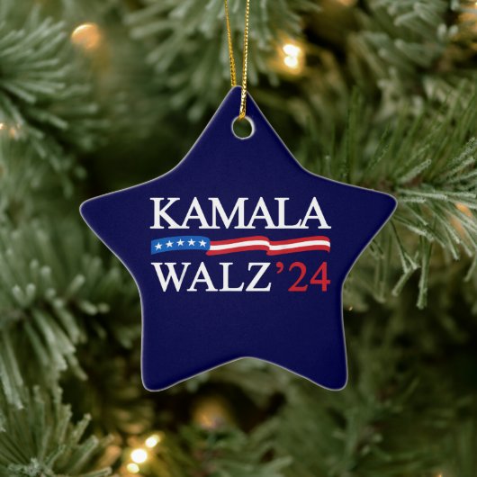 Kamala Harris Walz 2024 offensichtlich blau Keramik Ornament (Baum)