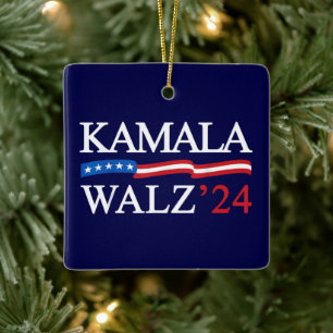 Kamala Harris Walz 2024 offensichtlich blau Keramikornament