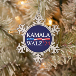Kamala Harris Walz 2024 offensichtlich blau Schneeflocken Zinn-Ornament