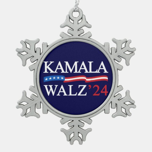 Kamala Harris Walz 2024 offensichtlich blau Schneeflocken Zinn-Ornament (Vorderseite)