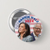 Kamala Harris Walz Foto - Präsident Vice Fotos Button (Vorne & Hinten)
