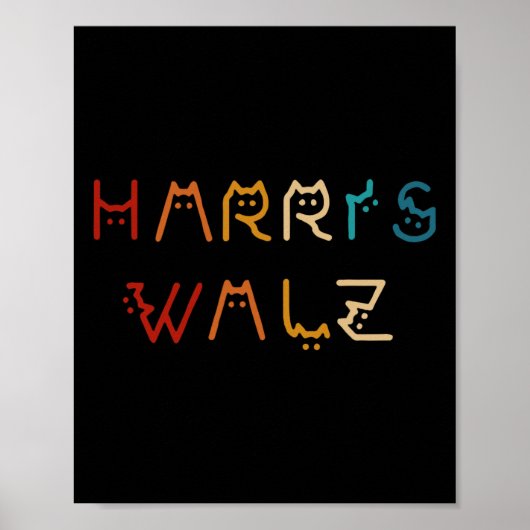 Kamala Harris Walz Waltz 2024 Cat Lettering Positi Poster (Vorne)