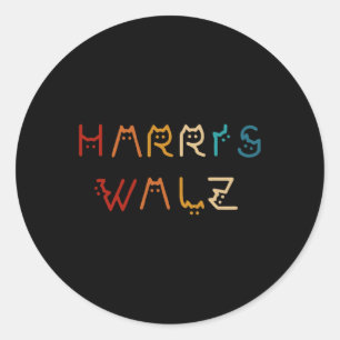 Kamala Harris Walz Waltz 2024 Cat Lettering Positi Runder Aufkleber