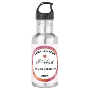 Kamala Harris Wasserflasche. Rosa Logo Edelstahlflasche