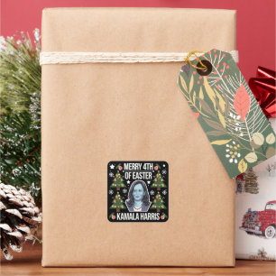 Kamala Harris Weihnachten Santa Frohe 4. Ostern Quadratischer Aufkleber