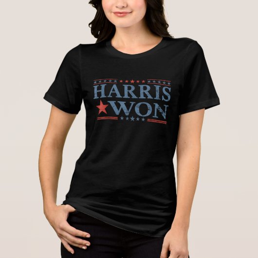 Kamala Harris Won 2024 - Amerikanische Flagge Tri-Blend Shirt (Vorderseite)