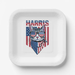 Kamala Harris zur Präsidentin 2024 Lustige Katze  Pappteller