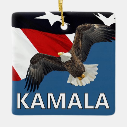 Kamala mit Adler und Flagge Keramikornament (Vorderseite)