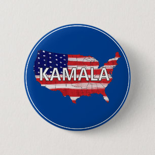Kamala und USA in Flaggenfarben Button