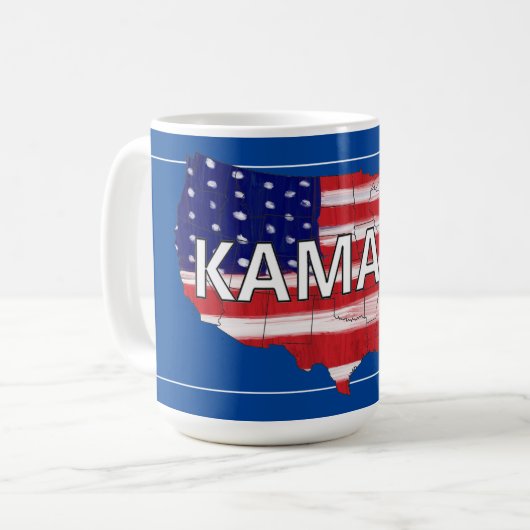 Kamala und USA in Flaggenfarben Kaffeetasse (Vorderseite Links)