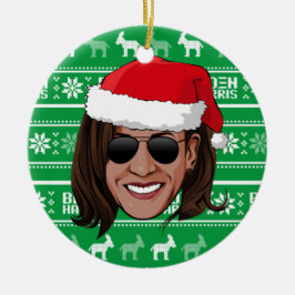 Kamala Weihnachtsmannmütze und Aviators Keramik Ornament