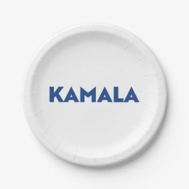 Kamala, weiß und blau, moderne, mutige Typografie Pappteller
