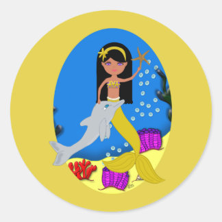 Kamaria, Goldene Meerjungfrau und Dolphin-Aufklebe Runder Aufkleber