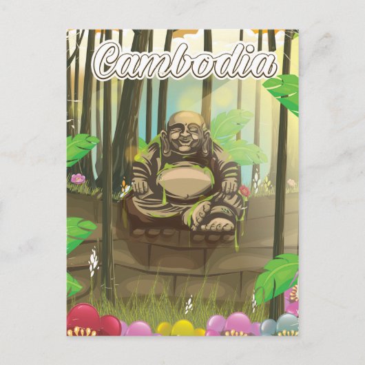 Kambodscha Buddah Vintage Reiseplakat Postkarte (Vorderseite)