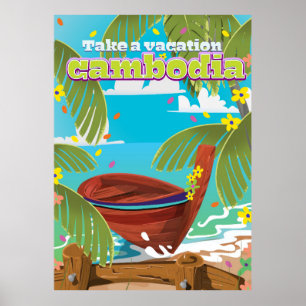 Kambodscha Cartoon Reiseplakatkunst. Poster