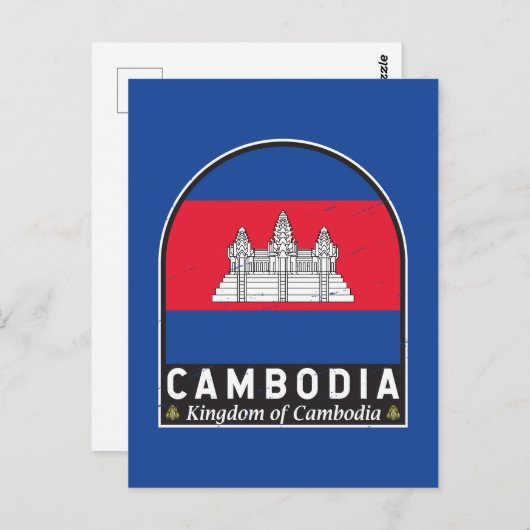 Kambodscha-FlaggenEmblem erschüttert Vintag Postkarte (Vorne/Hinten)