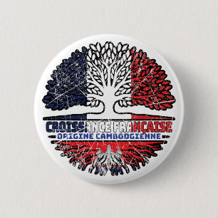 Kambodscha, Frankreich, Tree Roots Flag Button