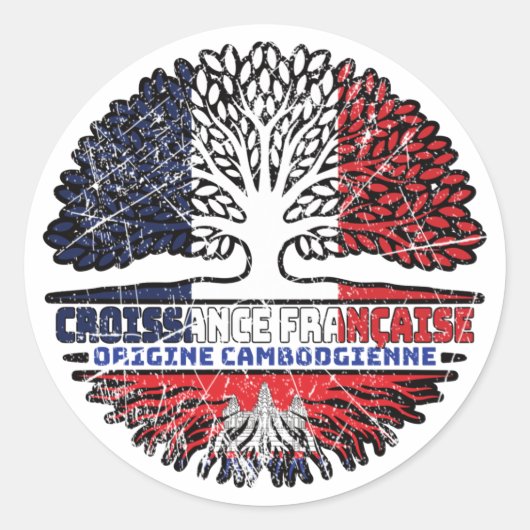 Kambodscha, Frankreich, Tree Roots Flag Runder Aufkleber (Vorderseite)