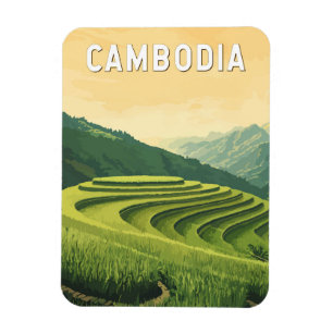 Kambodscha Illustration Reise Kunst Vintage Magnet