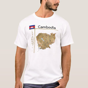 Kambodscha Karte + Flagge + Titel T-Shirt