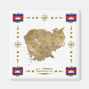 Kambodscha Karte + Flaggen Magnet