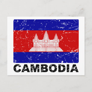 Kambodscha Vintage-Flagge Postkarte