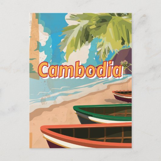 Kambodscha Vintage Reiseplakat Postkarte (Vorderseite)