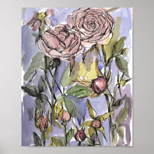 Kamee-Rosen Wintergarten Blumenmalerei Poster (Vorne)