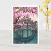 Kameido Bridge, Hiroshi Yoshida, Woodcut Karte (Gelbe Blume)