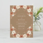 Kamel Boho Blumen Hochzeit im Herbst Einladung (Stehend Vorderseite)