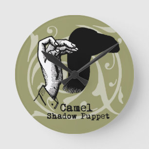 Kamel-Handpuppen-Schatten-Spiele Vintage Runde Wanduhr