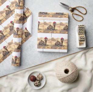 Kamel mit roter Ruheständler-Mütze Geschenkpapier