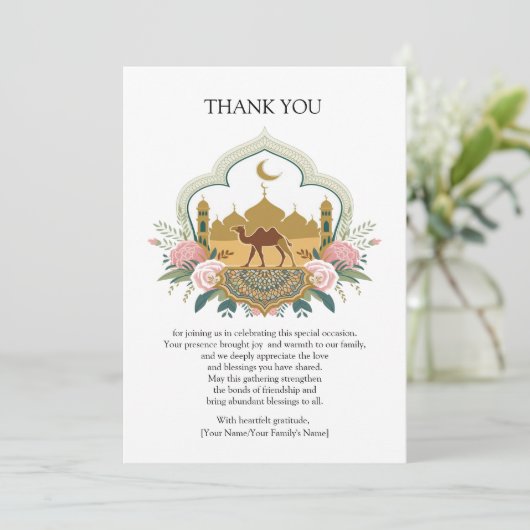 Kamel und Moschee Harmonie Dankeskarte (Stehend Vorderseite)