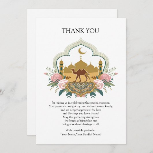 Kamel und Moschee Harmonie Dankeskarte (Vorne/Hinten)