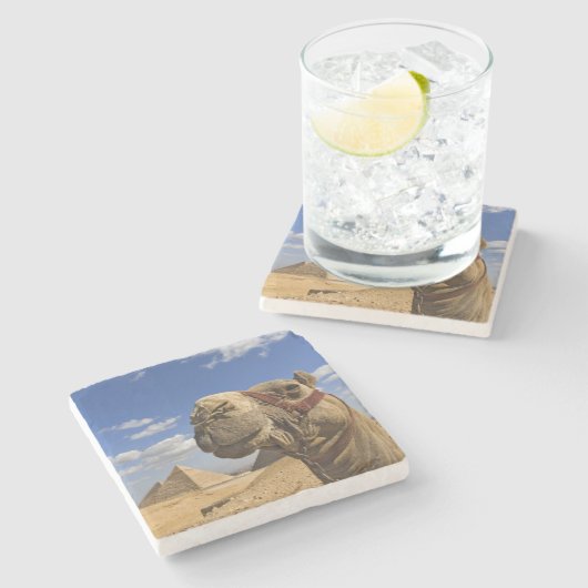 Kamel vor den Pyramiden von Gizeh, Ägypten, Steinuntersetzer (Seitenansicht)