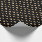 Kamelbraune Fleur-de-lis auf Schwarz Geschenkpapier (Ecke)