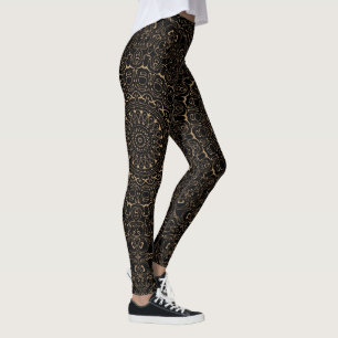 Kamelbraune Mandala mit eleganter Symmetrie Leggings