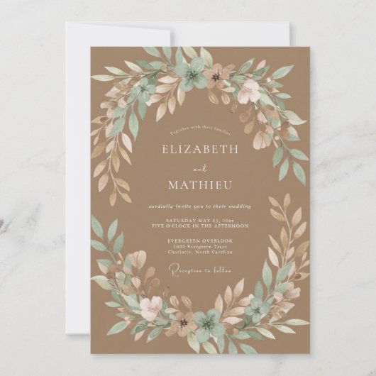 Kamelbraune Serene Rustikale Hochzeit Einladung (Vorderseite)