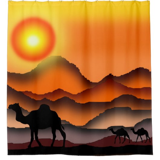 Kamele am Sonnenuntergang Duschvorhang der Wüste - (Vorderseite)