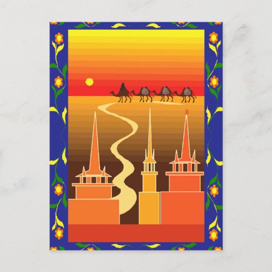 Kamele jenseits der Stadt Postkarte (Vorderseite)