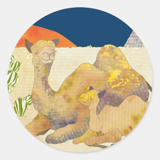 Kamele und Pyramiden in Ägypten Runder Aufkleber (Vorderseite)