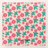 Kamelie und Vogel Muster_8_2 Glasuntersetzer (Vorderseite)