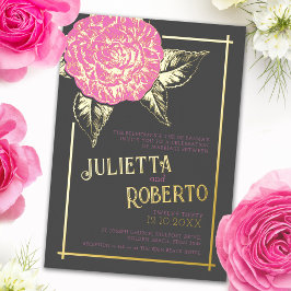 Kamelien-Hochzeit in rosa Braun und Gold Folieneinladung