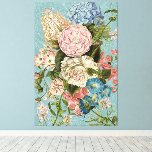 Kamelien-Hydrangea Morgenglorium-Blumen Leinwanddruck (Insitu (Holzboden))
