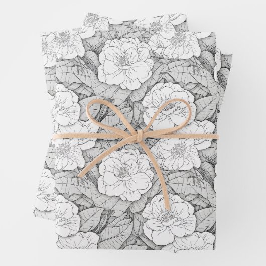 Kamelien in Schwarz und Weiß Geschenkpapier Set (Beispiel)