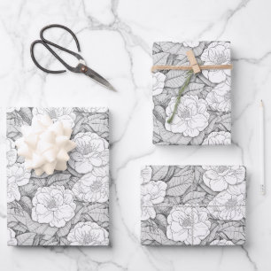 Kamelien in Schwarz und Weiß Geschenkpapier Set