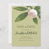 Kamelien und Grüne Einfache Elegant Save the Date Einladung (Vorderseite)